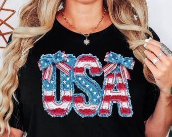 USA Patriotic Shirt, Fourth Of July Shirt, Coquette Bow Shirt, American Flag Shirt, Print Only — Not Patchwork