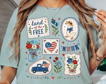 Comfort Colors® Land Of The Free Shirt, Patriotic Goose Shirt, Fourth Of July Shirt, Floral Flag Shirt, USA Summer Holiday Shirt