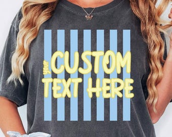 Comfort Colors® Custom Name Shirt, Custom Text Shirt, Personalized Striped Shirt, Retro Summer Shirt, Group Shirt for Team