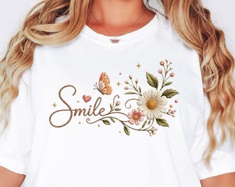 Comfort Colors® Smile Shirt, Floral Smile Shirt, Daisy Flower Shirt, Positive Quote Shirt, Butterfly Shirt, Cute Inspirational Gift