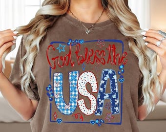 Comfort Colors® God Bless The USA Shirt, Patriotic Fourth Of July Graphic Tee, America Freedom Summer Gift Shirt For Families