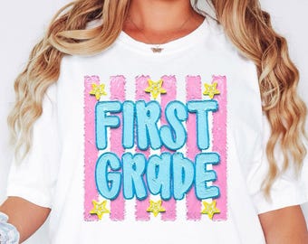 Comfort Colors® Custom Grade Shirt, Pink Stripe Teacher Shirt, First Grade Shirt, Kindergarten Shirt, Back To School Gift, Not real Artwork