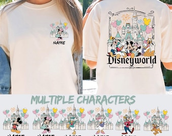 Personalized Disney World Family Shirts, Custom Name Disney Trip Shirt, Matching Disney Castle T-Shirt, Multiple Characters Park Shirt