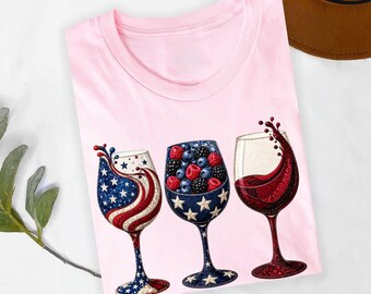 Patriotic Shirt, 4th Of July Wine Glass Shirt, Wine Lover Shirt, Summer Party Shirt, USA Shirt, Print Only — Not a Patch