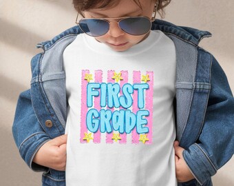 Custom Grade Shirt, Pink Stripe Teacher Shirt, First Grade Shirt, Kindergarten Shirt, Back To School Gift, Not real Artwork