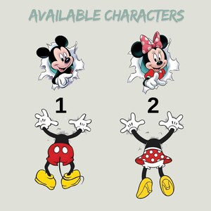 two cartoon characters, Mickey Mouse and Minnie Mouse, with the number 1 and 2 displayed above them.