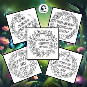 I Love Affirmation Heart Chakra Inspired Adult Coloring 5-Page Bundle | Digital Download Printable Coloring Pages | SorshaNova