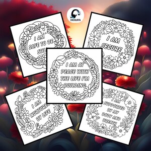 I Am Affirmation Root Chakra Inspired Adult Coloring 5-Page Bundle | Digital Download Printable Coloring Pages | SorshaNova