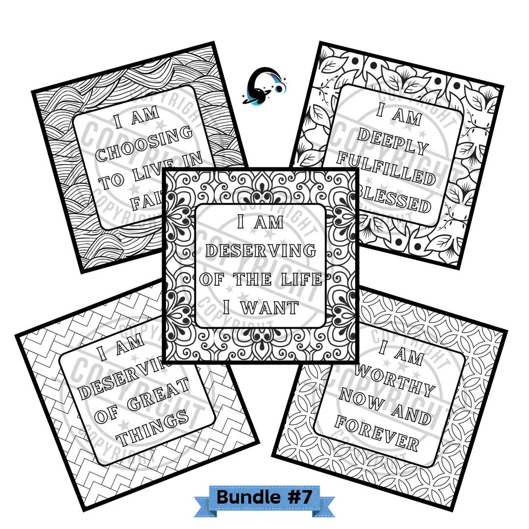 Bundle #7 Affirmations Coloring Pages: Zentangle Designs, 5-page Bundle ...