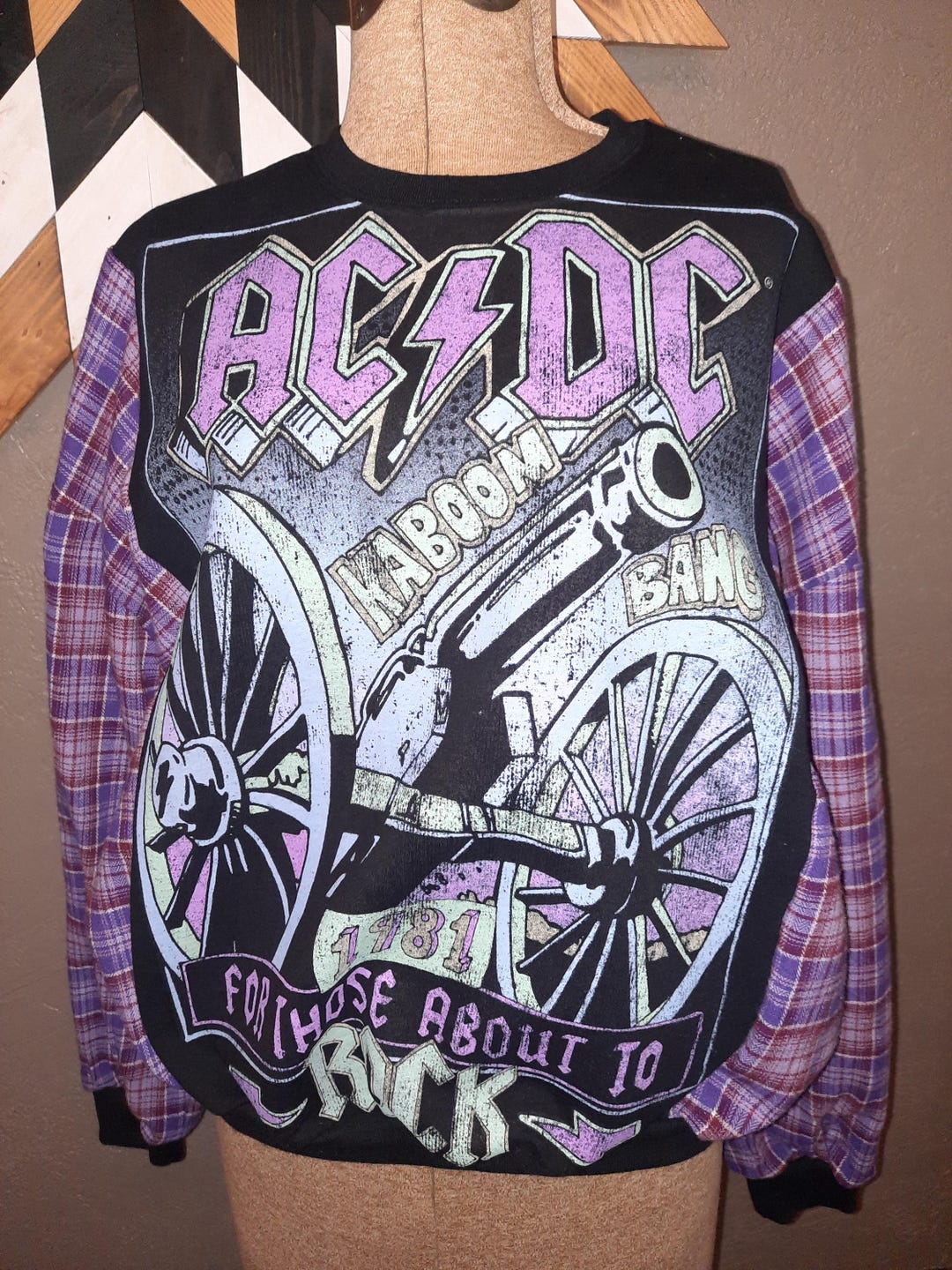 ACDC Rock Concert Upcycle Sweatshirt Flannel Size:small/medium - Etsy