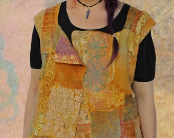 Wedded Double Sided Sari Silk Reversible Vest - Honeycomb