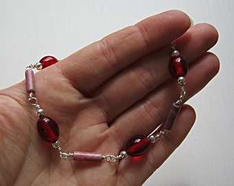 Sterling Silver Red Bead Bracelet