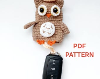 Protège-clés de voiture hibou au crochet : modèle anglais (modèle PDF)