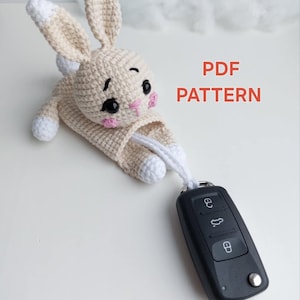 Bunny crochet key car cover pattern. Key car case crochet pattern.PDF Pattern.English pattern.Digital product.