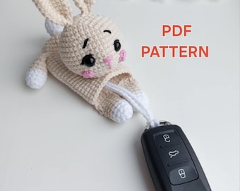 Bunny crochet key car cover pattern. Key car case crochet pattern.PDF Pattern.English pattern.Digital product.