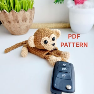 Monkey, key case. Crocheted monkey, car key case.Monkey pattern.English pattern.Digital product