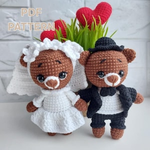 Virkmönster för gifta nallar: Amigurumi för brud och brudgum (PDF-mönster)