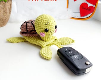 Crocheted Turtle Car key cover.Turtle crochet.English PDF PATTERN.Digital product