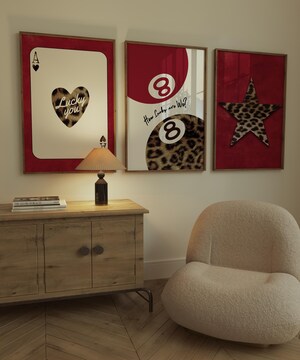 Lot De 3 Toiles Léopard Rose Avec Boules Porte-bonheur – Décoration Murale Moderne Sans Cadre | 50 X 70 Cm