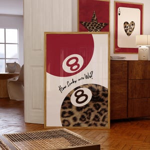 Trendy 8 Ball Leopard Print, Leopard Eight Ball Wall Prints, Retro 8 Ball Art, Leopard Pattern Poster, How Lucky Are We, 8 Ball Wall Print,