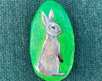 Seated rabbit painted rock