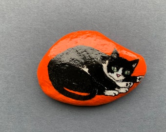 Tuxedo cat painted rock