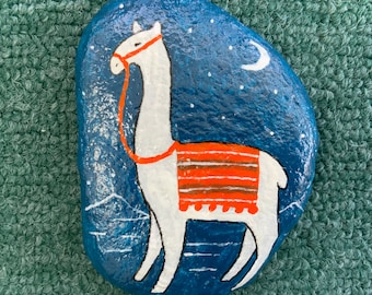 Llama painted rock paperweight