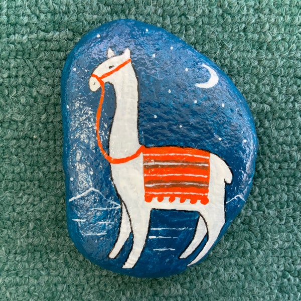 Llama painted rock paperweight