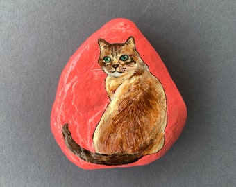 Tabby cat painted rock paperweight