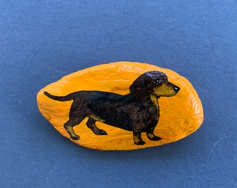 Roca pintada de perro salchicha