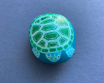 Decorative sea turtle painted rock paperweight