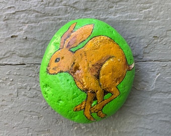 Running Hare painted rock paperweight