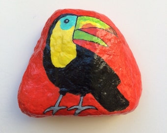 Toucan painted rock paperweight