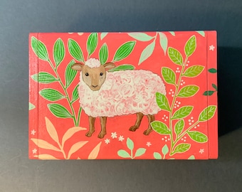 Sweet sheep hand-painted wooden keepsake box