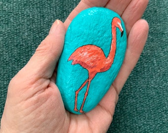 Pink flamingo painted rock