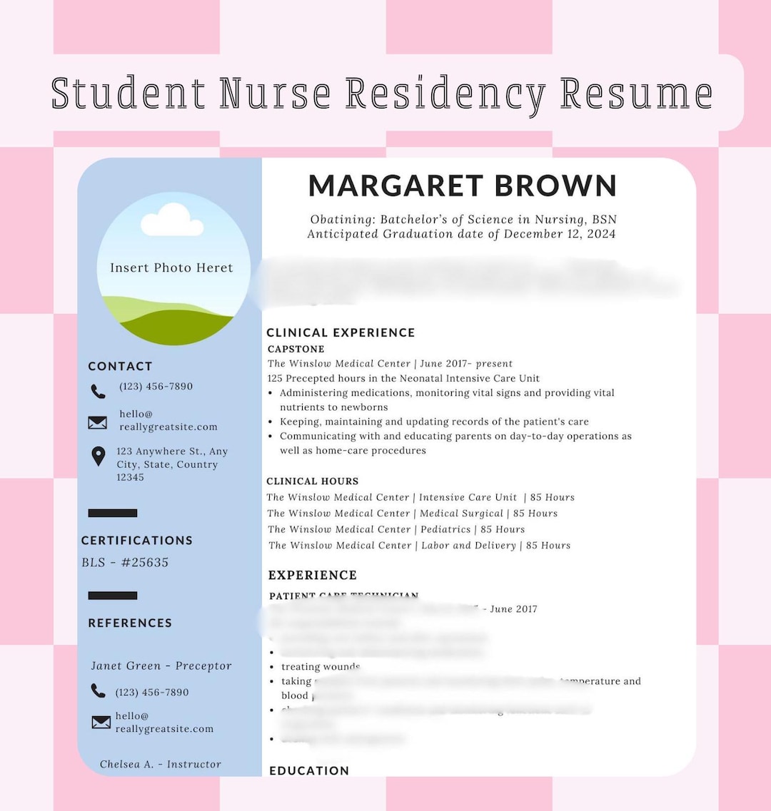 Student Nurse Residency Resume Template (digital Download) Etsy