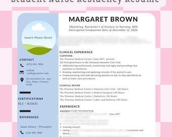 Student Nurse Residency Resume Template (Digital Download)