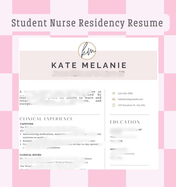 Student Nurse Residency Resume Template (Digital Download)