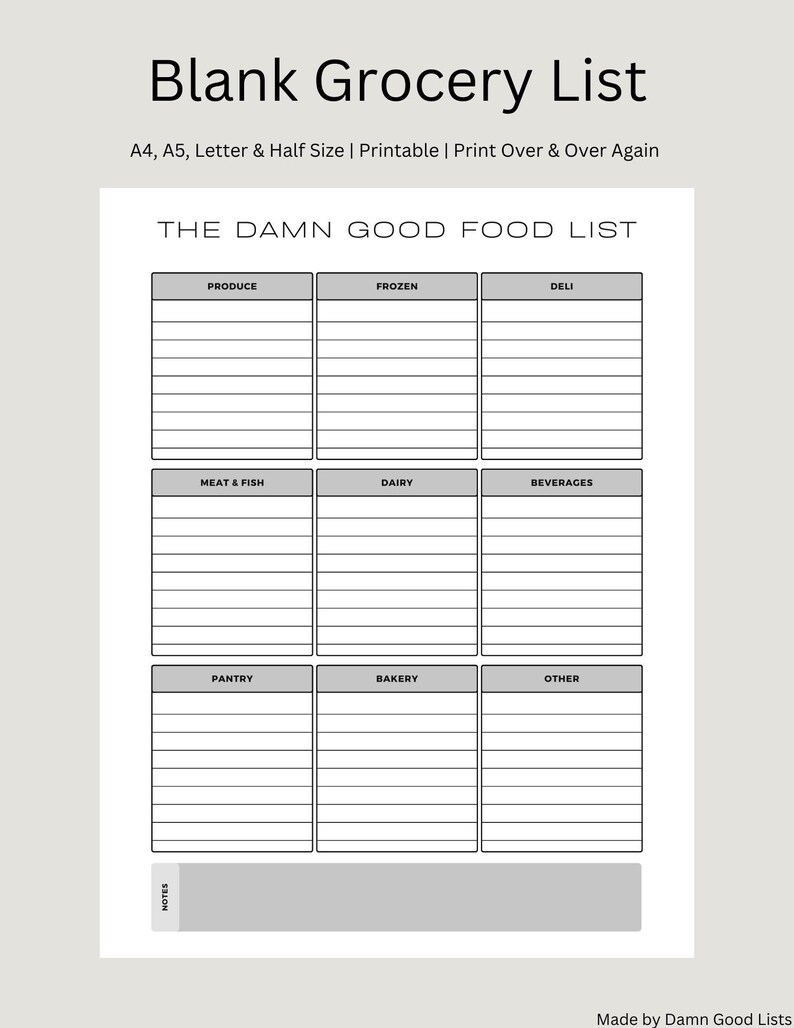 PRINTABLE Grocery List, Blank Grocery List, Grocery List, Fun Grocery ...