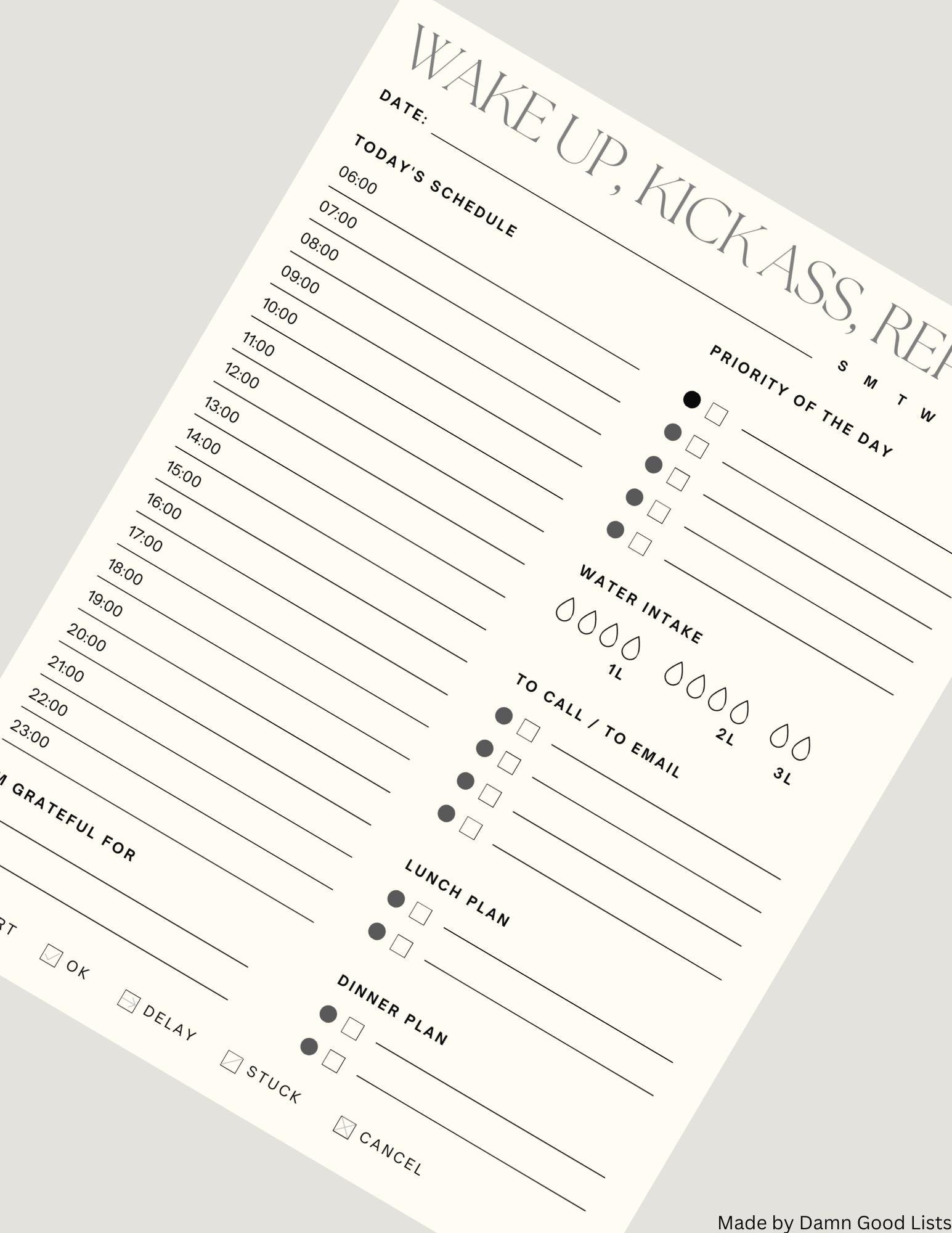 Printable fillable daily planner simple daily planner template
