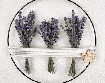 Lavendelkrans als wanddecoratie – Handgemaakte krans van gedroogde bloemen – Natuurlijke boho-woondecoratie – Cadeau voor een housewarming