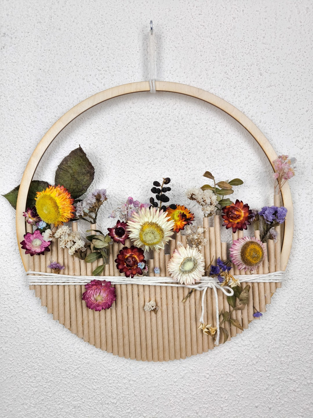 Wooden Hoop With Dried Flowers and Grasses, Original Artwork and Unique ...
