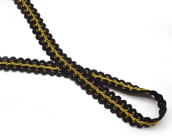 Vintage Scroll Braid Trim: Black & Metallic Gold, 1/2" Wide