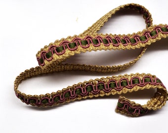 Vintage Scroll Braided Tape Trim: Caramel & Olive, Pierre Houles Paris T 759