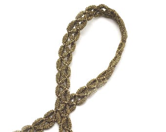 Vintage Woven Scroll Braid Trim, Caramel Olive Cotton Silk