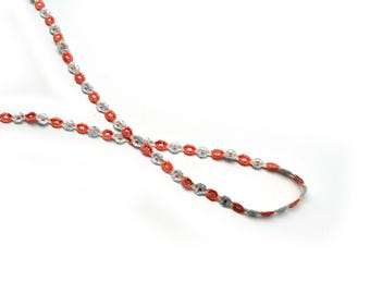 Vintage Floral Woven Trim: Coral & Baby Blue Cotton Silk Tape - 6 Yards T 817