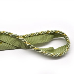 fringe trim lip cord 1 yd satin twisted sage green gold pierre shoules France pillows curtain upholstery sewing doll making crafts hatsT 712