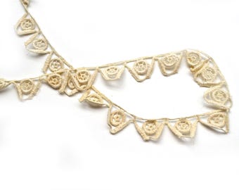 Vintage Ivory Scroll Braided Trim: 6+ Yards Cotton Embroidery T 811