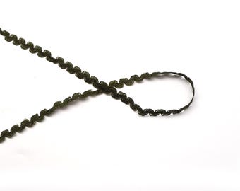 Vintage Olive Green Scroll Braid Trim: Cotton Rik Rak Tape, 3/8"