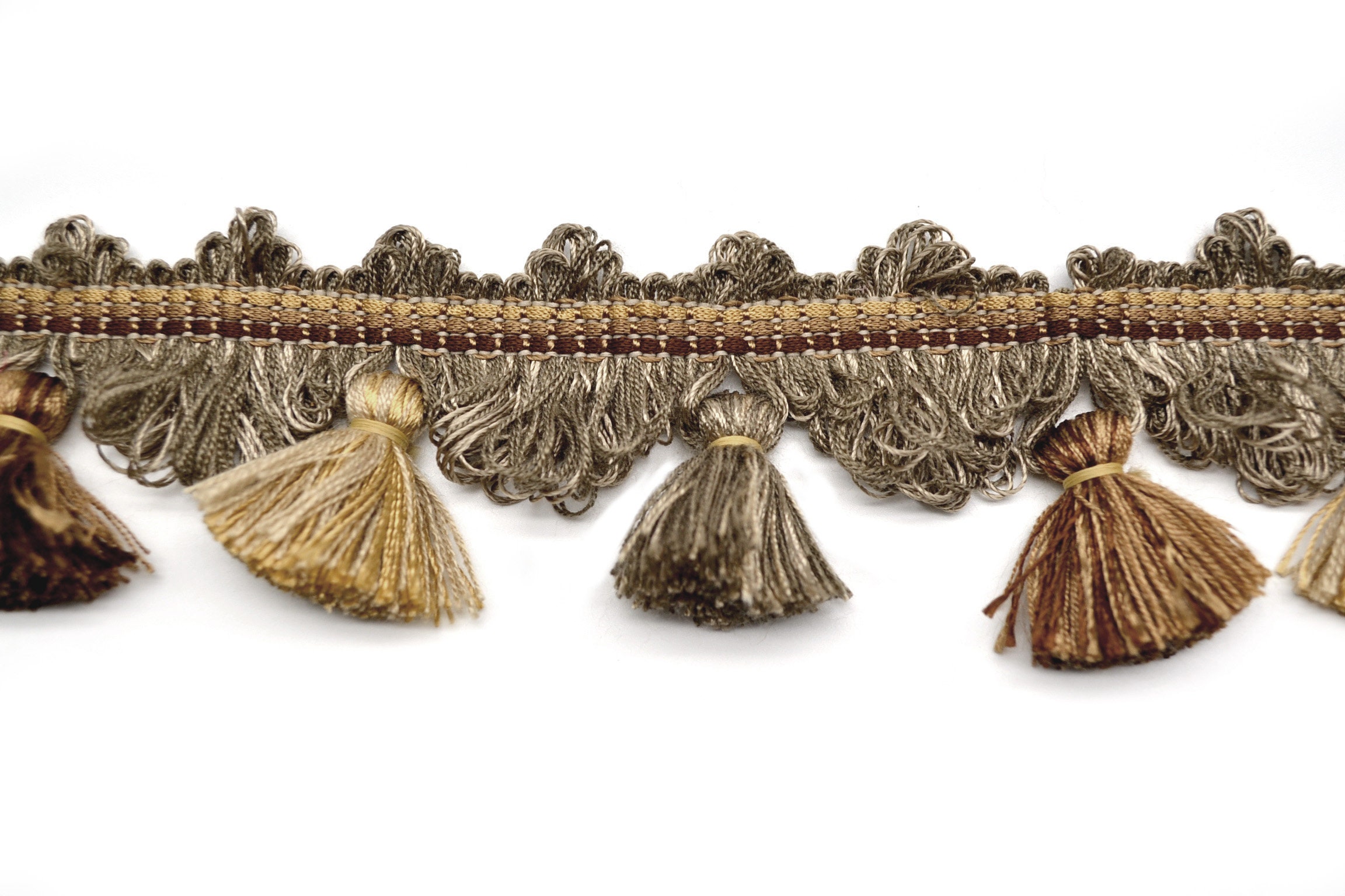 Tassel Fringe 1 Yd Beige Gold Beige Warm Grey High End Rich Trim
